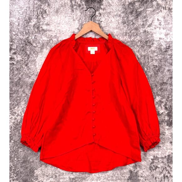 Anthropologie Top XS Petite Womens Maeve Orange Linen Button Down Ruffle - Picture 1 of 8